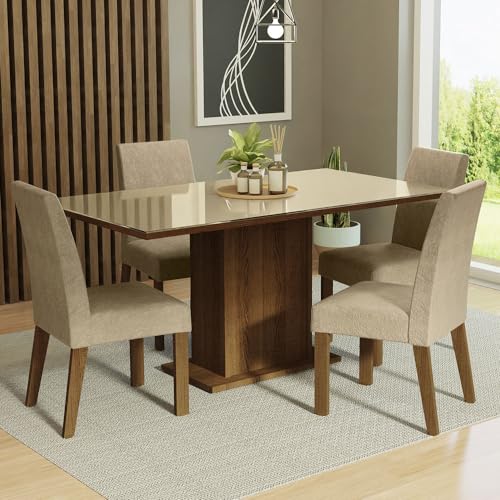 Madesa 4 Seater Dining Set Rectangular Glass Table Top Sturdy Woo...