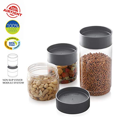 Image of Cello Modustack Pet Plastic Container, Grey -Set of 6
