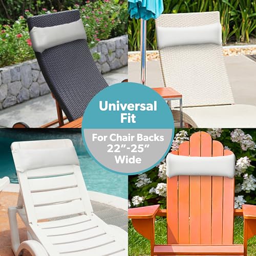 Image of Coast Modern White Outdoor Lounge Chair Pillow with Strap - Waterproof Headrest Pillow for Pool Lounger & Patio Chaise Cushion