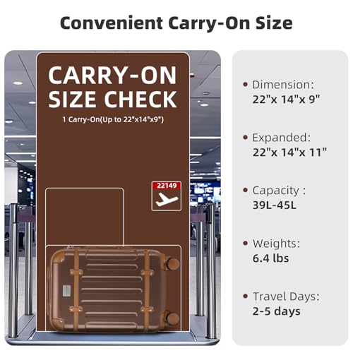 Image of LARVENDER Carry On Luggage 22x14x9 Airline Approved with Spinner Wheels, Expandable 20 Inch Luggage with TSA Lock, Hard Shell Carry On Suitcases for Women Men, Maple