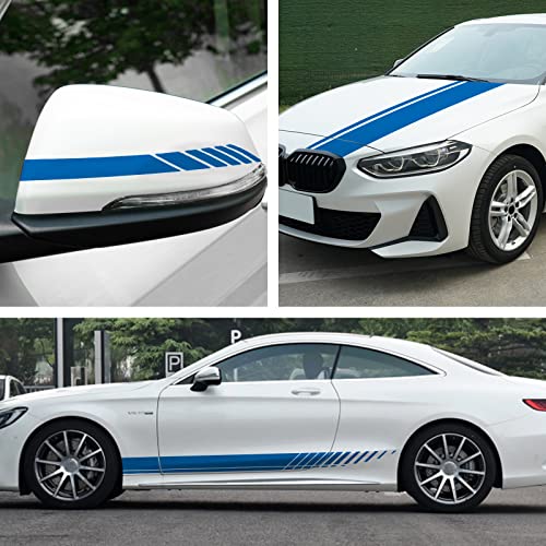 Sunjika Vinyl Car Side Mirror And Hood Decal Racing Stripes Sticker Accessories Set Long Stripe Graphics Body Sports Decals Universal Car Vechine Diy Modify Decoration 5Pcs (Blue） #TOP7