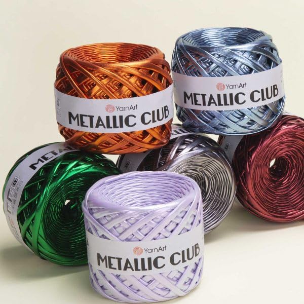 Image of YarnArt Metallic Club Super Bulky T-Shirt Yarn 100% Polyester 6.35 oz / 180 gr, 60 yds / 55 Meters, Shiny Colors, Handbag, Rug, Chic Night, Crochet Bag (8121)