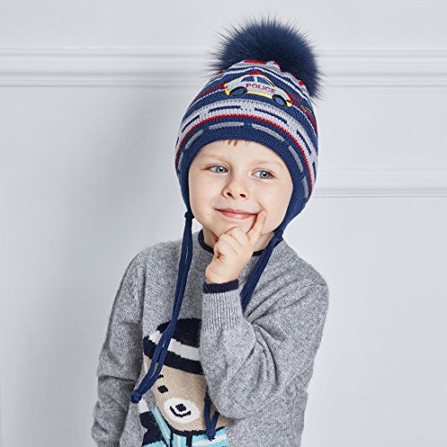 URSFUR Boys Knit Peruvian Beanie Kids Winter Earflap Cap Ball Pom Ski Beanie3