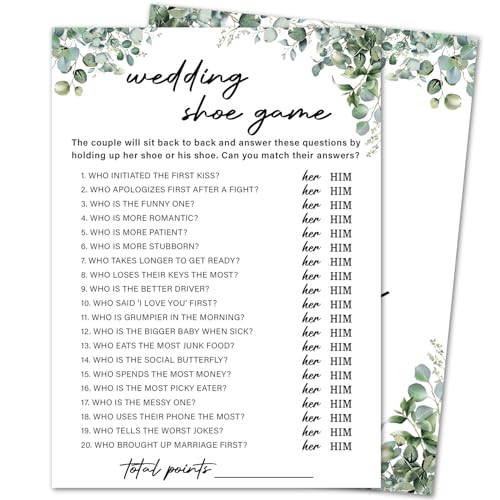 Yutogan Eucalyptus Bridal Shower Game Cards Set of 30