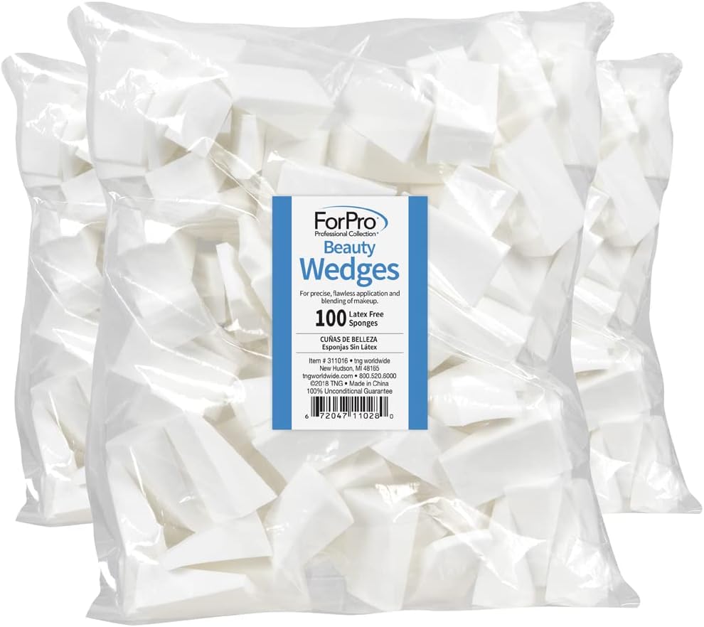 ForPro Professional Collection Beauty Wedges, Latex Free Foam Sponges, Makeup Blenders for Powder and Liquid Makeup, 100-Count (Pack of 3)