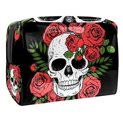 Preisvergleich Produktbild Kosmetiktasche mit Totenkopf- und Rosenmotiv, groß, Kosmetiktasche, praktischer Make-up-Tasche, Handgelenk-Organizer