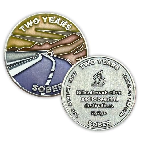 The Achieve Mint 2 Years Sober Token | Two Year Nüchternheits-Chip | Nicht-AA, nicht-religiöse Medaille für Frauen und Männer, die Nüchternheit feiern