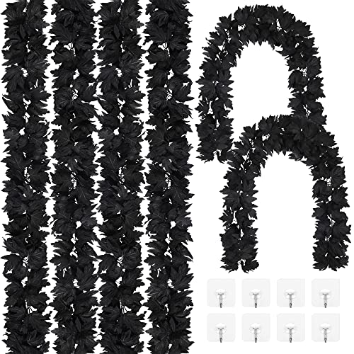 ADXCO 6 Pack Black Fall Maple Garland 5.8 Feet With Hooks - Artificial Hanging Foliage Vine for Halloween, Thanksgiving, Autumn Home Decorations
