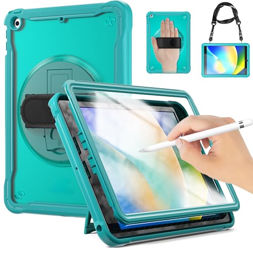 Étui transparent iPad 10.2 pouces avec protection écran et bandoulière bleue