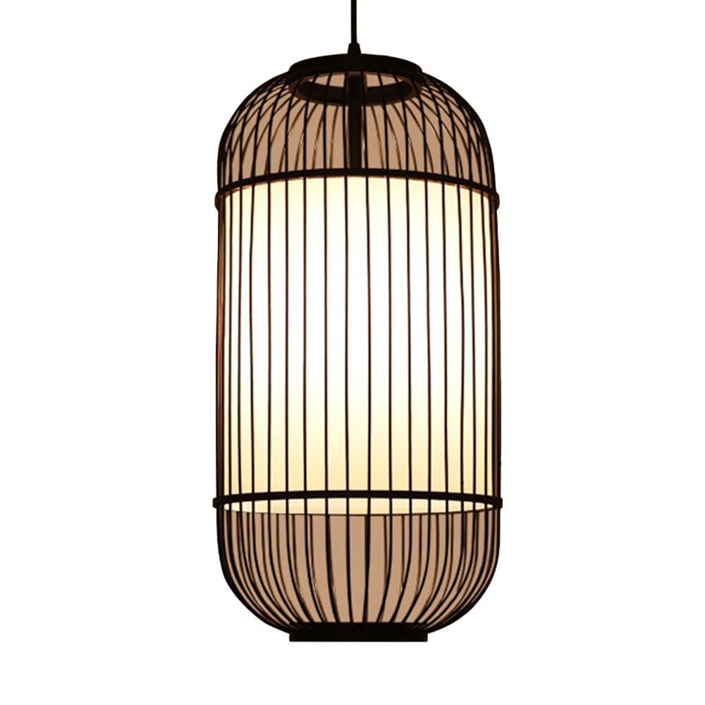 CSSYKV Japanese-Style Pendant Light Zen Style Bamboo Lantern 19.7'' Long Bamboo Birdcage Chandelier with Faux Parchment Lampshade E26 Socket for Kitchen Island Living Room Unique Lightings