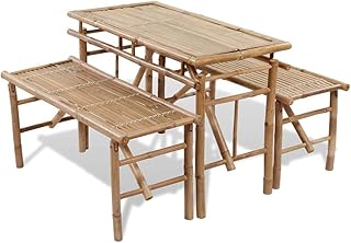 vidaXL 3 Pieces Picnic Beer Table with 2 Benches Bamboo Weather Resistant Lawn Outdoor Dining Set Portable Camping Furnitu...
