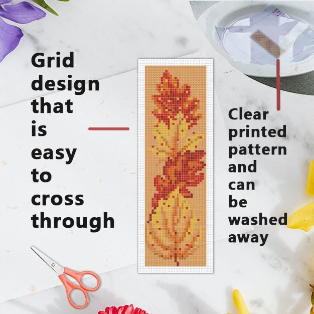 Image of INFUNLY 6PCS Falling Leaf Cross Stitch Bookmark Kit for Adults Autumn Cross Stitch Kits DIY Crossstitch Kits Maple Leaves Stamped Embroidery Bookmark Kit with Instructions for Book Lovers Readers