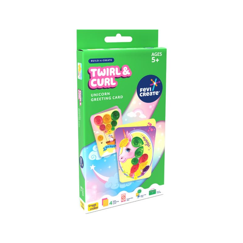 Image of Fevicreate Build-n-Create Twirl & Curl Unicorn Greeting Card Kit | Quilling Art | Colourful Unicorn Greeting Cards | Travel Friendly | Screen-Free Play | Gifting | Ages 5 +