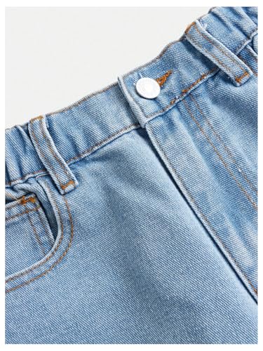 WDIRARA Girl's High Rise Elastic Waist Denim Pants Straight Leg Distressed Ripped Jeans with Pockets3