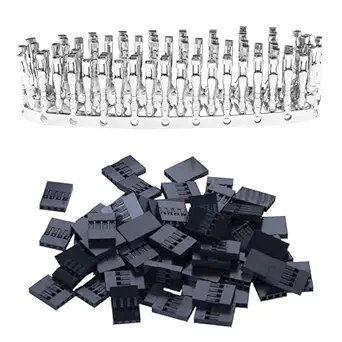 Pzsmocn 50 Sets / 250 Pieces for Dupont 2.54 mm Pitch 4-Pin Adapter Connector Female Housing Black Socket Terminal Compatible with Wires Cable 30-26 AWG Accessories, Header Crimp Pins Kit
