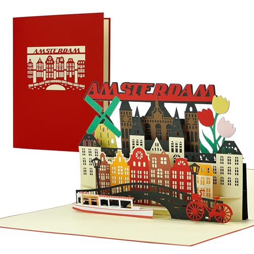 Diese-Klappkarten Carte pop-up 3D Chèque de voyage d'Amsterdam - Comme bon d'achat - Invitation pour des vacances voyage en Hollande - Idée cadeau