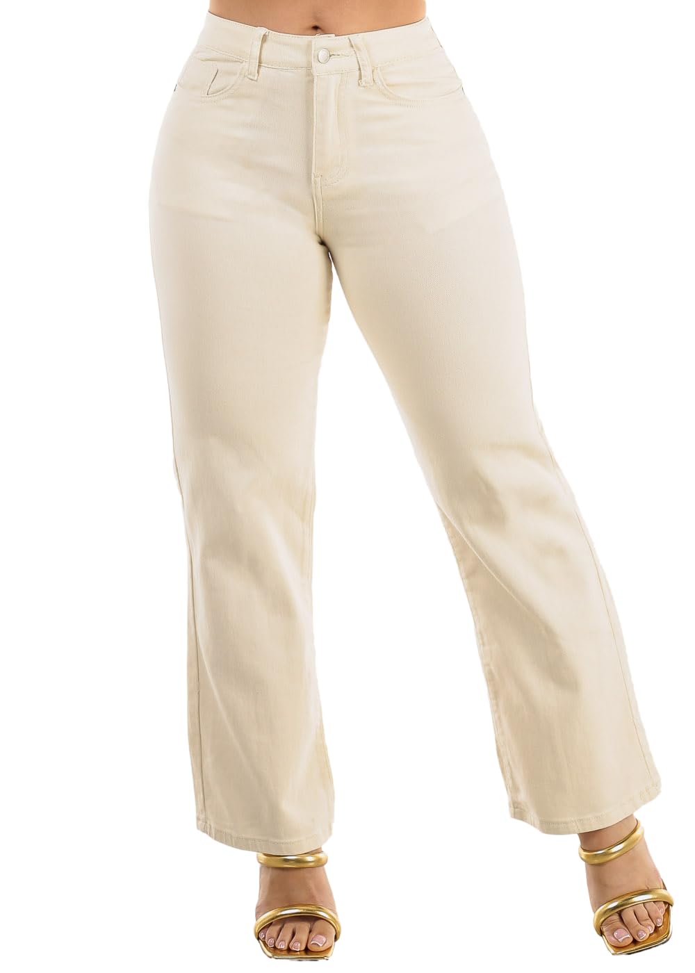 Moda Xpress Womens Juniors High Waisted Stretchy Straight Wide Leg Flared Jeans for Women