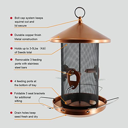 Qeeman Large Bird Feeder Outdoor 12.6 Inches Mesh Screen With Copper-Look,Wild Bird Feeder Comes With Hook To Hang On Trees #TOP3