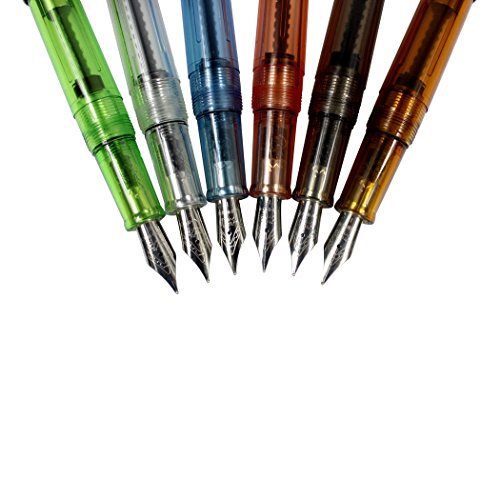 6Pcs 992 Transparent Plastic Fountain Pens, Fine Nib Fountain Pen Set, Jinhao Silver Clip And Pen Screw Cap, Solid Colors (Green, White, Blue, Orange, Grey, Brown) #TOP3