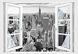 Skins4u Fenster 3D Optik Wandtattoo Wandbild Aufkleber Dekoration Bild Foto Tapete Motiv New York Manhatten
