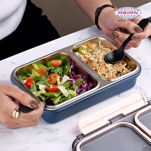 Image of Asian Plastowares - 2 Insulated Lunch Box | Tiffin Box - Leak-Proof, Airtight | Lunch Box for Kids & Adults | Durable & Spill-Free School, Office, and College Tiffin | Navy Blue