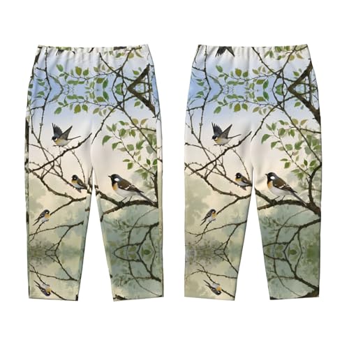 Pajama Pants Pajama Bottoms with Elastic Waistband Sleepwear Lounge Pants, Birds Tree Branches3