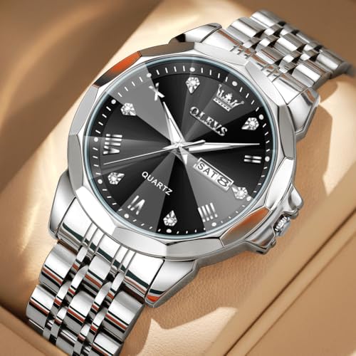 Image of OLEVS Watch for Men Diamond Casual Analog Roman Quartz Stainless Steel Waterproof Luminous Date Calendar Luxury Gifts Wrist Watch