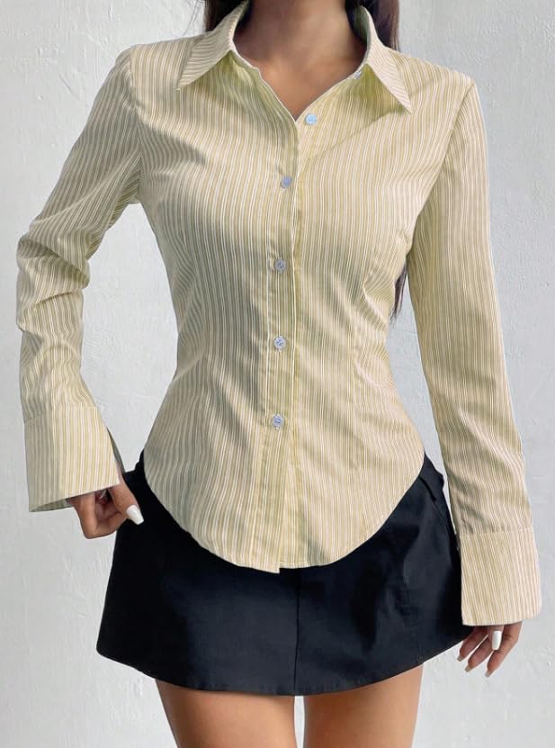 Image of Women Shirt||Women Relaxed Fit Vertical Striped Spread Collar Cotton Casual Shirt (S-12-19)