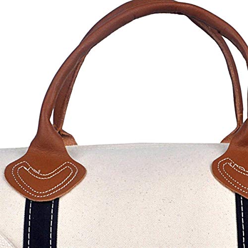 Tag&Crew Carryon Women's Round Duffle Natural Canvas Bag with Leather Handles Adjustable Shoulder Strap Metal Accessories Sturdy Zippers, Designed for Gym Lovers Overnight Travels Short Trips - Black3