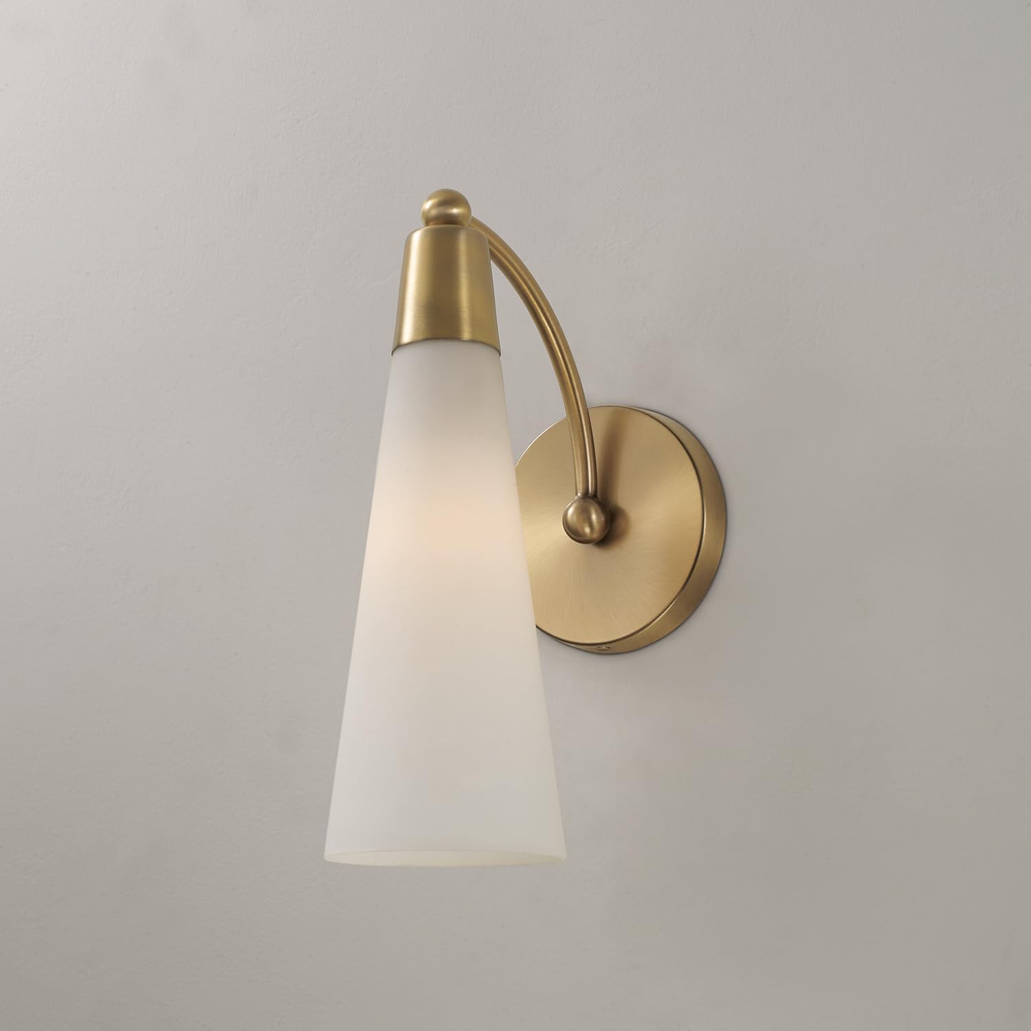 Capital Lighting 662211AD Tess Transitional Soft White Glass Wall Sconce, 1-Light 60 Watt, 13" H x 5" W, Aged Brass