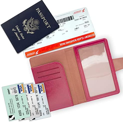 Teskyer Passport Holder, Passport Cover Case, PU Leather Passport Holder Travel Wallet for Passport, Credit Cards, Boarding Passes, (Wine Red)