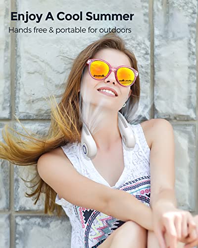 Flymuda Portable Neck Fan - 5000 Mah Rechargeable Battery Bladeless Neck Fan, Headphone Design, 360° Cooling Wearable Personal Fan, 3 Speeds, Hands Free Travel Fan For Outdoor Camping Office - White #TOP1