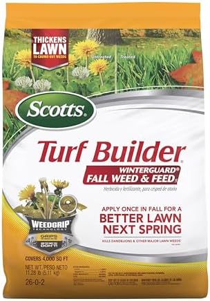 Scotts Turf Builder WinterGuard Fall Weed & Feed5, Weed Killer Plus Fall Fertilizer, 4,000 sq. ft., 11.28 lbs.