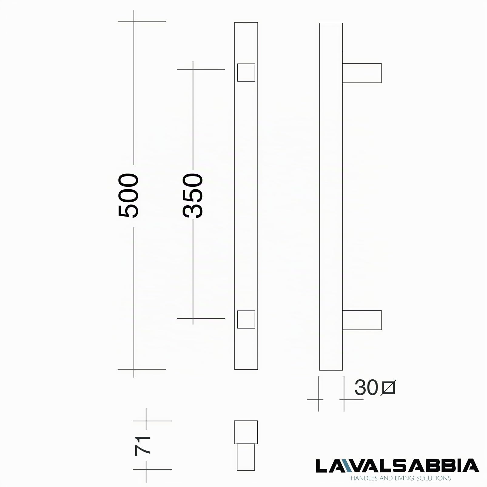 Maniglione in Acciaio Inox Satinato 30x30 mm – Diritto, Lunghezza 500 mm, Interasse 350 mm – Per Porte Interne, Esterne, Blindate, Vetro, Negozi
