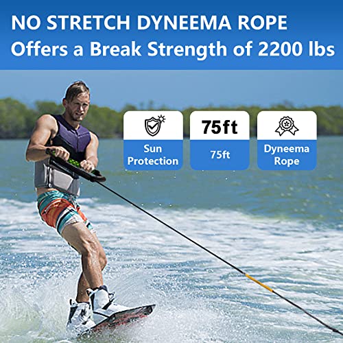 MUMUBOAT Dyneema Wakeboard Rope 75ft, No Stretch Wakeboard Rope and Handle Water Ski Rope for Watersports, 4 Sections Floating Wakeboard Tow Rope for Kneeboarding and Wakesurfing - Image 3