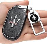 ZERAL Leather Key Fob Case Cover,Key Shells Suit for Maserati 2013-up Quattroporte, Ghibli, 2017-up Levante All Models for Man and Women Key fod Holder Accessories Black Red