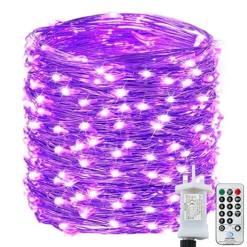Bollengold 220 LED Fairy Lights Plug in Copper Wire String Lights 8-Mode Main Power Christmas Lights with Remote Control and Timer Suitable for Home Party Garden (Purple)