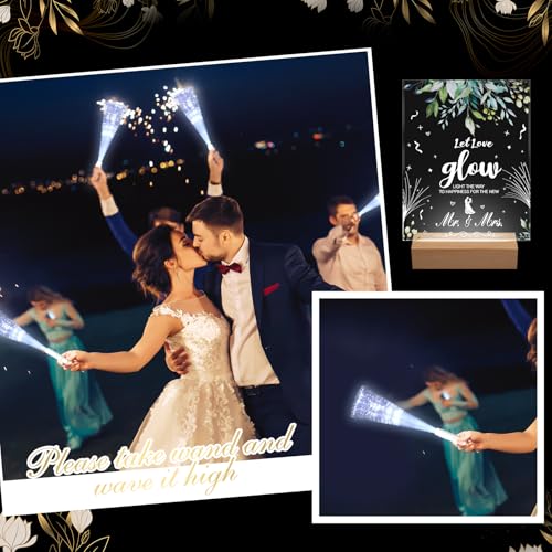 Image of VIHOSE 52 Pcs Wedding Party Favors White Fiber Optic Wands with Acrylic Wedding Table Sign Wooden Illuminated Base LED Fiber Glow Stick Light up Wands for Reception Bridal Shower Party Favors Decor