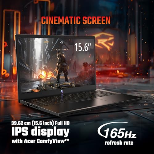 Image of acer Nitro V 15, AMD Ryzen 7-7445HS, NVIDIA GeForce RTX 4050-6 GB, 16GB DDR5, 512GB SSD, FHD IPS, 15.6 inch /39.62cm, 165Hz, Win 11 Home, Obsidian Black, 2.1KG, ANV15-42, Gaming Laptop