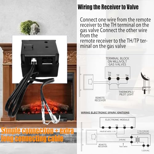 Bxmgr FIREPLACE REMOTE CONTROL KIT Compatible With Skytech Majestic Ambient Empire Monessen Vermont Millivolt Valve Fireplace Stove With Thermostat On/Off Control Remote Receiver,Lcd Display thumb #1
