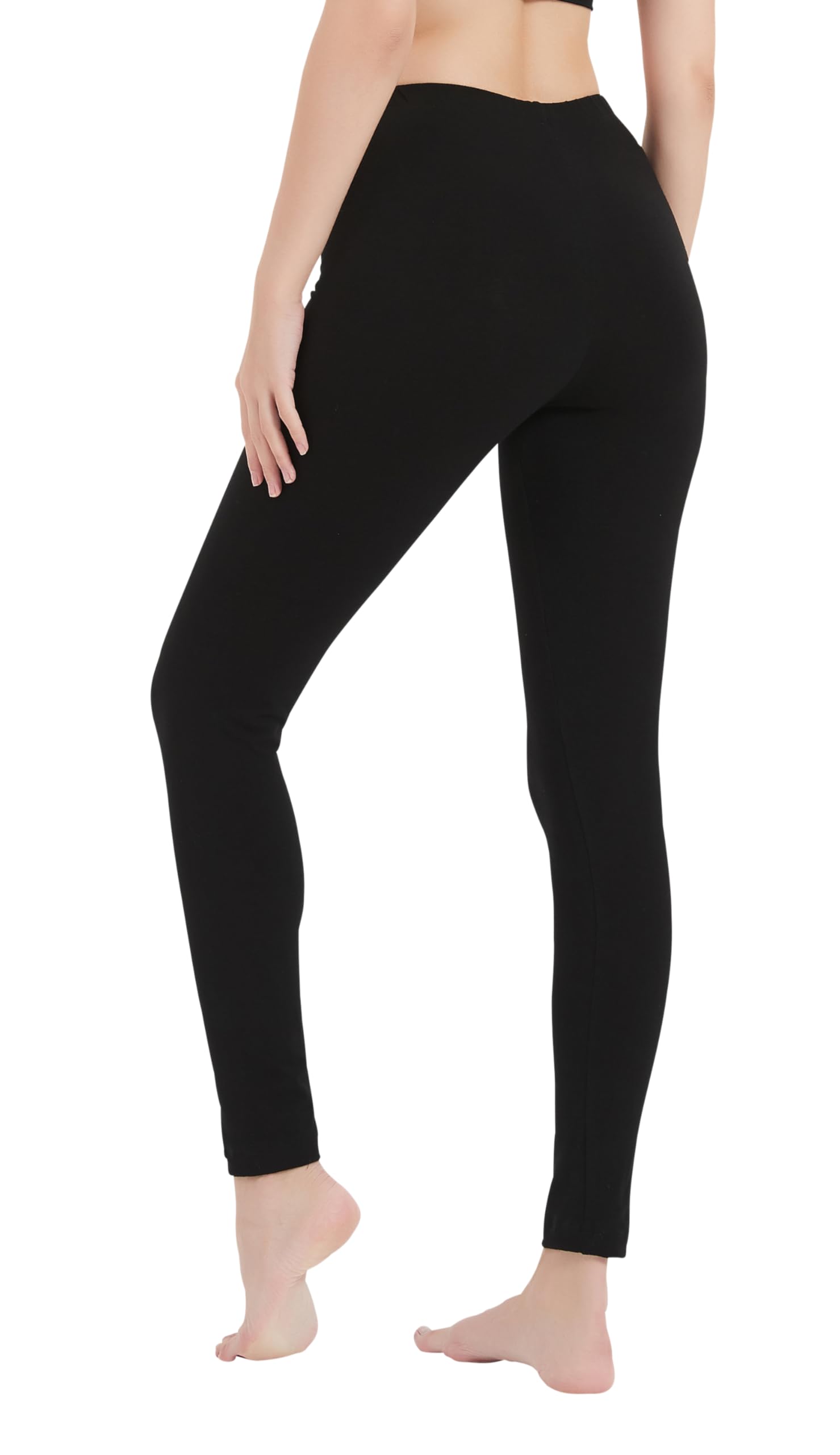 Women’s Cotton Spandex Yoga Leggings – Mid-Rise, Full-Length, Long Inseam Workout Casual Pants S-5X (32"-36") — Black by Amazon