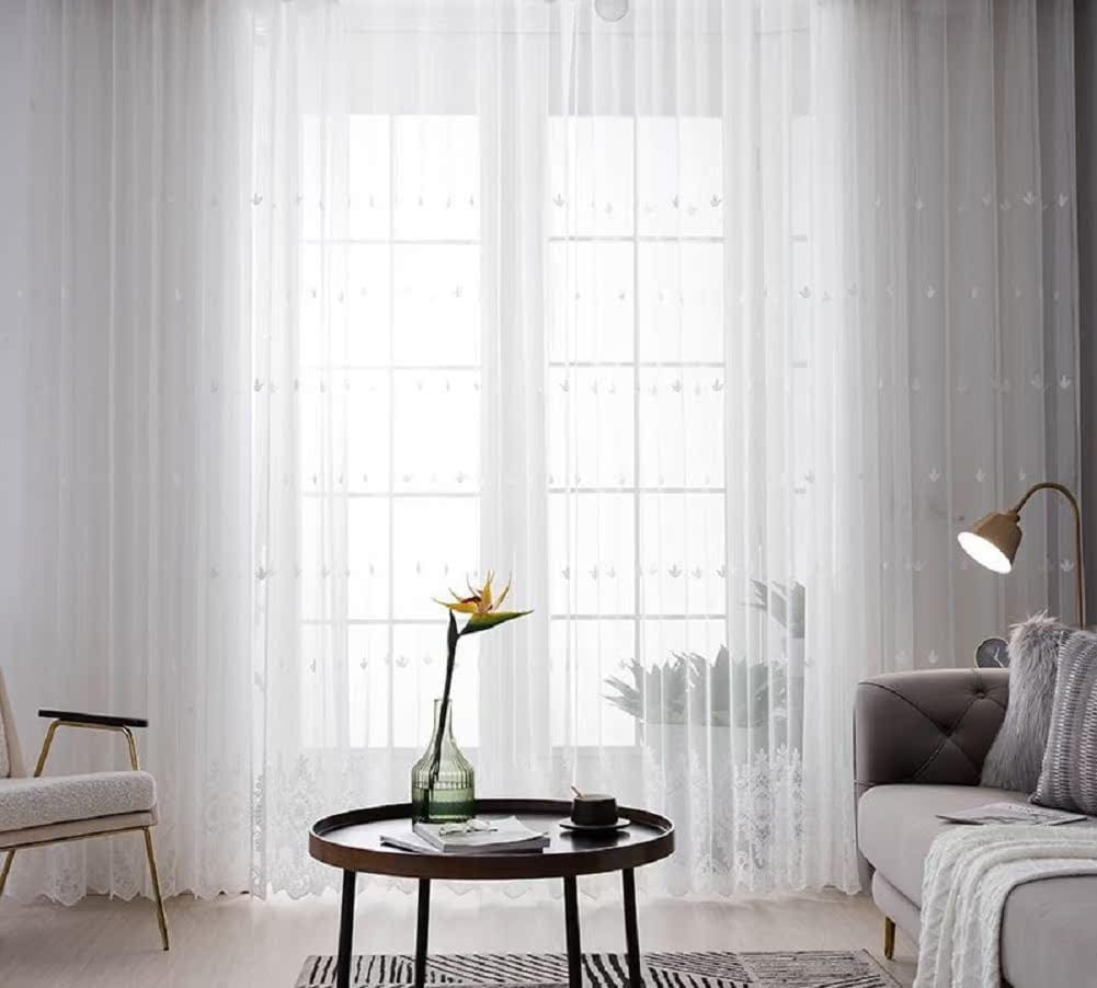 Simple European Dustproof Exquisited Design Sheer Curtains Rod Pocket Top Window Treatment for Living Room Bedroom(1 Panel, W 100 x L 102 inch, White)