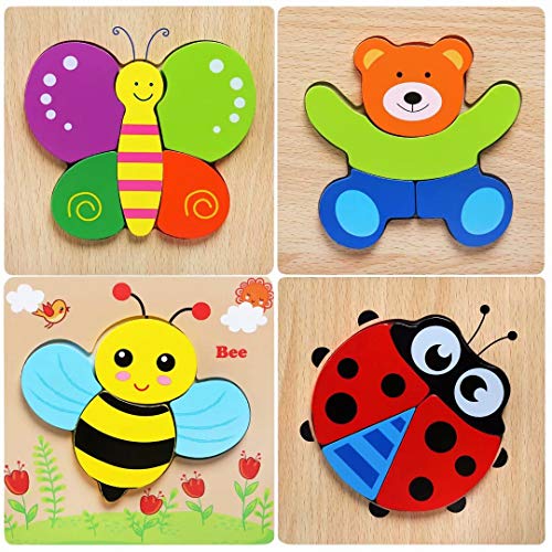 Afufu Holzpuzzle, Holzspielzeug ab 1 2 3 Jahren, 4 Stück Steckpuzzle Holz Montessori Spielzeug für Baby, Tier Holzpuzzle Puzzle Kleinkind Lernspielzeug für Kinder - Image 3
