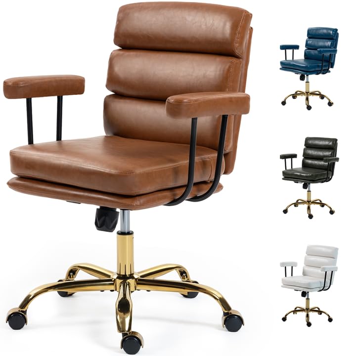 WENTUM Leather Office Chair with Wheels,Ergonomic Swivel...