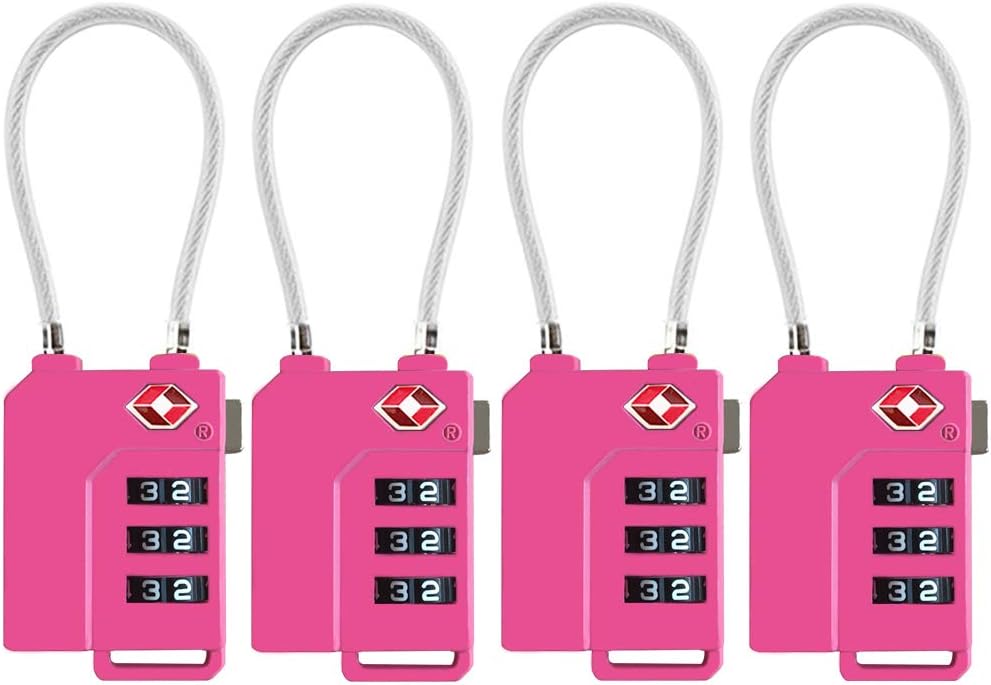 4 Pack TSA Lock Security 3 Digit Combination Suitcase Luggage Bag Code Lock Padlock-Pink