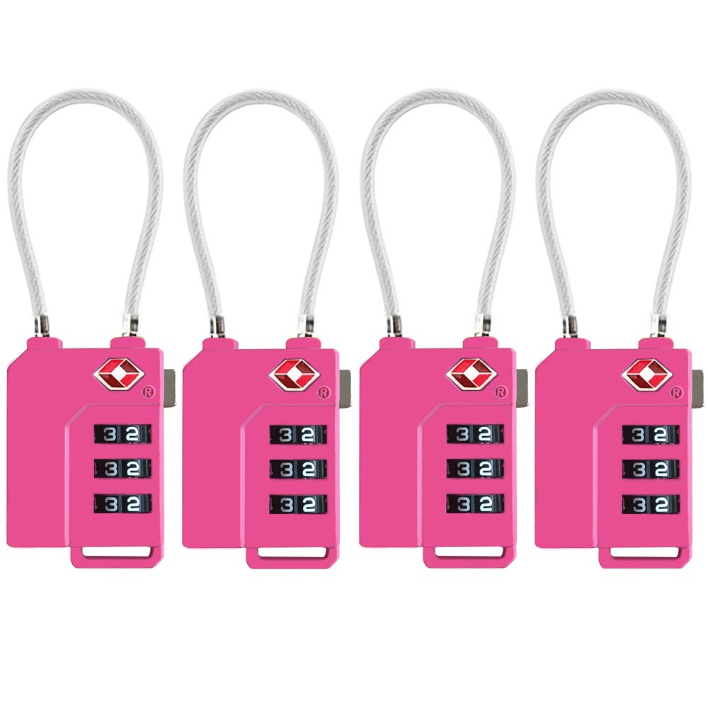 4 Pack TSA Lock Security 3 Digit Combination Suitcase Luggage Bag Code Lock Padlock-Pink
