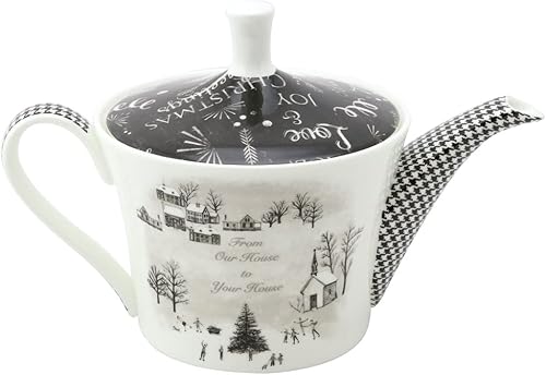 Miniatura 2 de Gracie Bone China by Coastline Imports Gracie Bone China Winter Wonderland Village - Tetera de 16 onzas, color negro