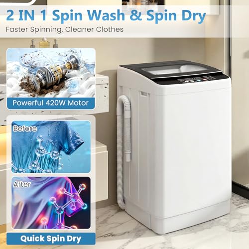 Image of Auertech Washing Machine, 3.0 cu.ft Fully Automatic Washer with Drain Pump, 12 Programs, 8 Water Levels, Large Washer Dryer Combo for Home Washing Room
