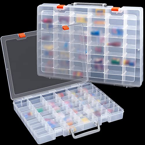 Image of Juexica 2 Pcs Large 48 Grids Plastic Storage Bead Organizer Box, Tackle Box, Compartment Organizer Container with Adjustable Dividers for Jewelry Art Crafts Toys Screw Small Parts(Clear)
