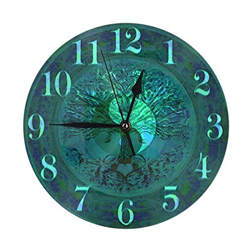 wojuedehuidamai6 Silent Wall Clock - Great Blue Glow Yin Yang with Tree of Life - Decorative Wall Clock for Home、Office and Cafe with 9.5in